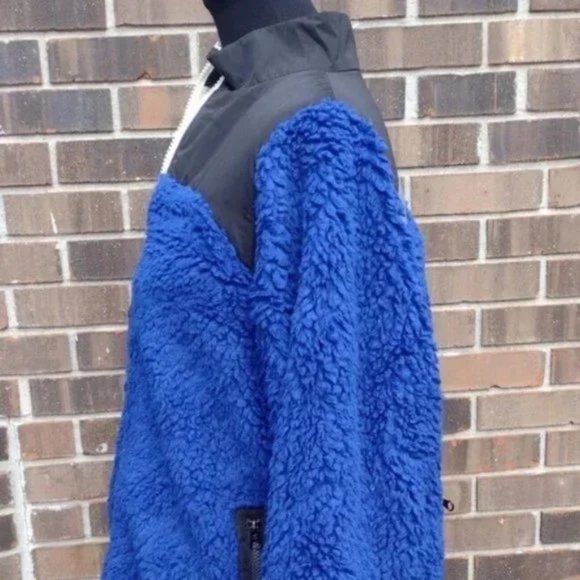 Sandy Liang Rushi Shearling Sherpa Jacket Blue Black Fleece Zip Up Coat L NWOT - Picture 7 of 14
